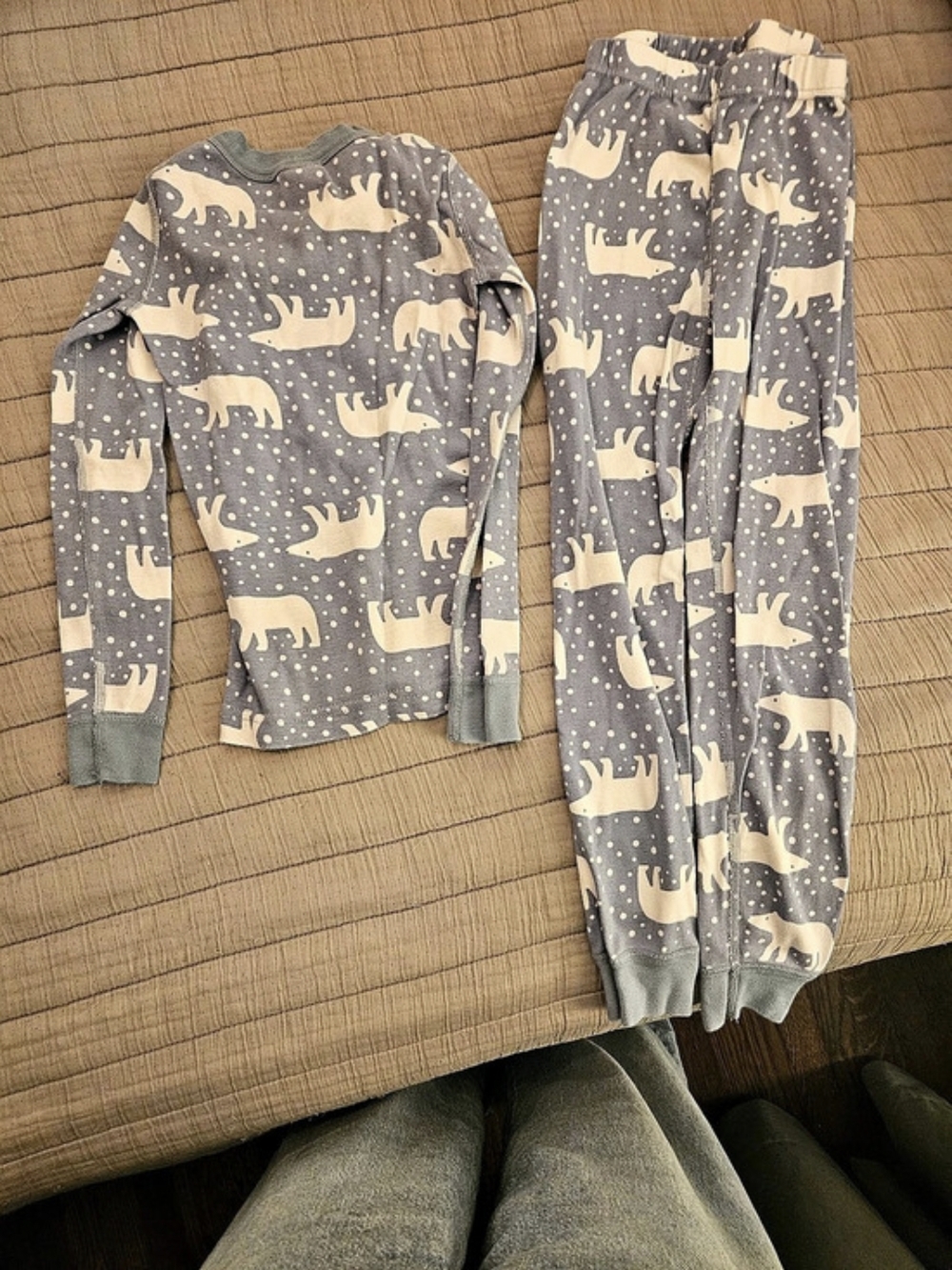 Hanna Andersson Kids Long John Pajama Set in Snowy Polar Bear on North Air Gray